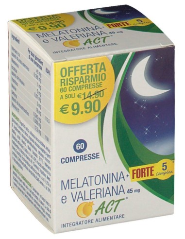 Melatonina Act 1mg + Valeriana 5 Complex Forte 60 Compresse